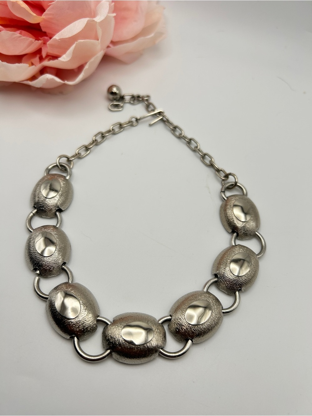 Vintage Silver Tone Brutalist Statement Necklace 16”